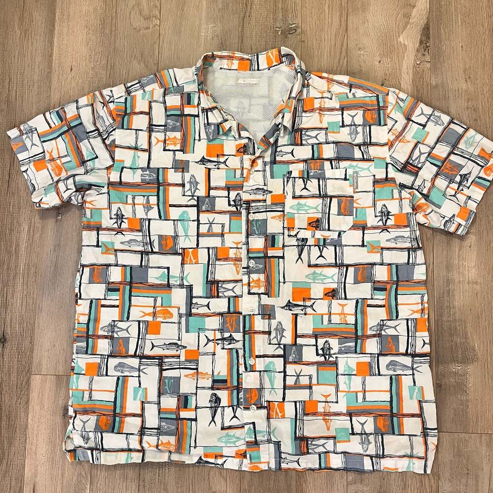 Columbia PFG Trollers Best Short Sleeve Vented Fish Print Shirt